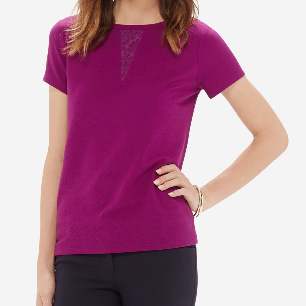 NWT Purple lace inset short sleeve top by The Limited